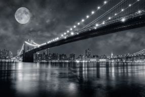 Фреска Черно белый мост под луной