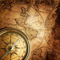 Фреска Старинная карта мира с компасом