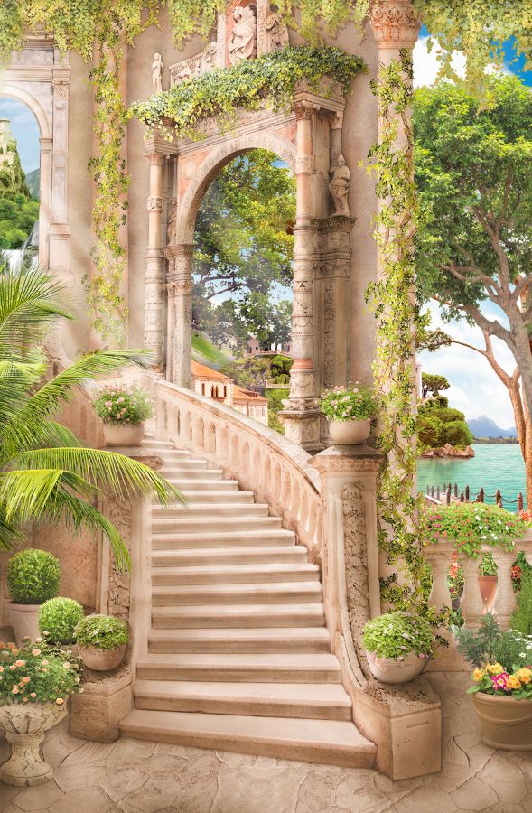 Фотообои Античная лестница с зеленью