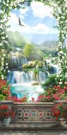 Фотообои Арка с цветами и видом на водопады
