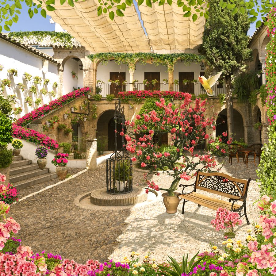 Фреска Цветущий дворик в Провансе