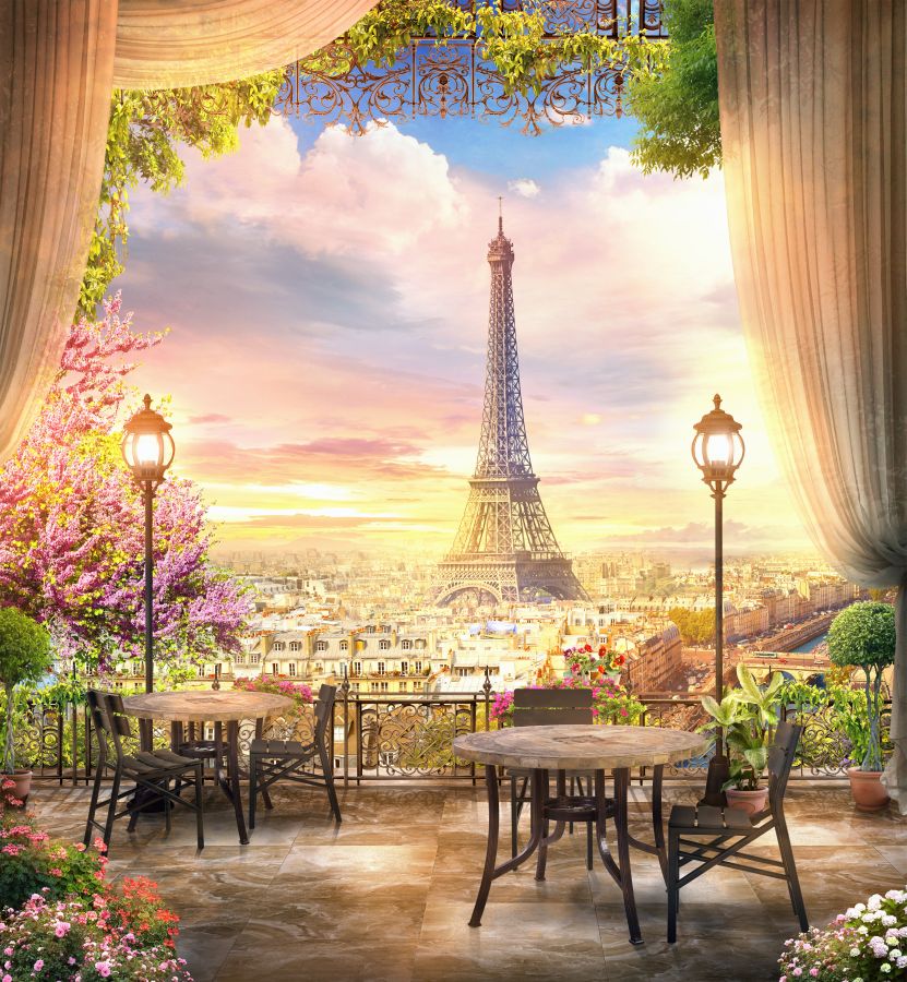 Картина на холсте летнее кафе в Париже, арт hd0889001