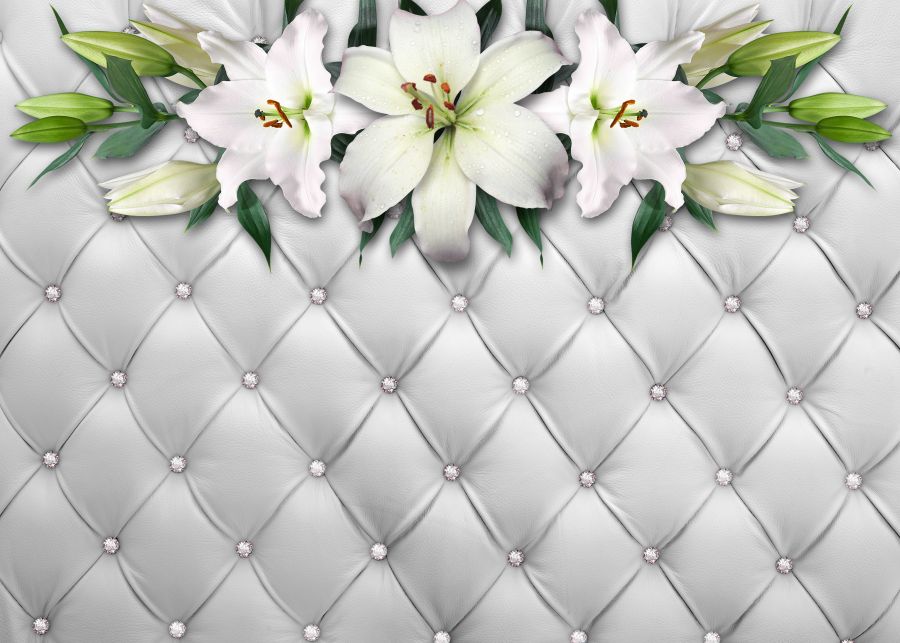 Фотообои Лилии 3Д на белом фоне