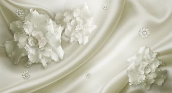 Фотообои Белые 3д Цветы и ткань