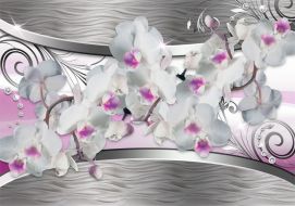 Фотообои 3D Орхидеи на фоне цвета металлик