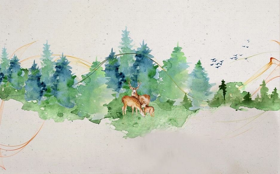 Фотообои Семья оленей в лесу